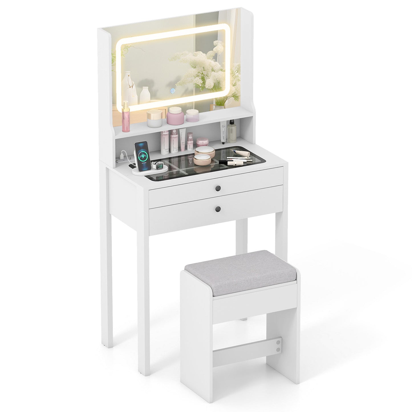 Vanity Desk with Lighted Mirror and Stool