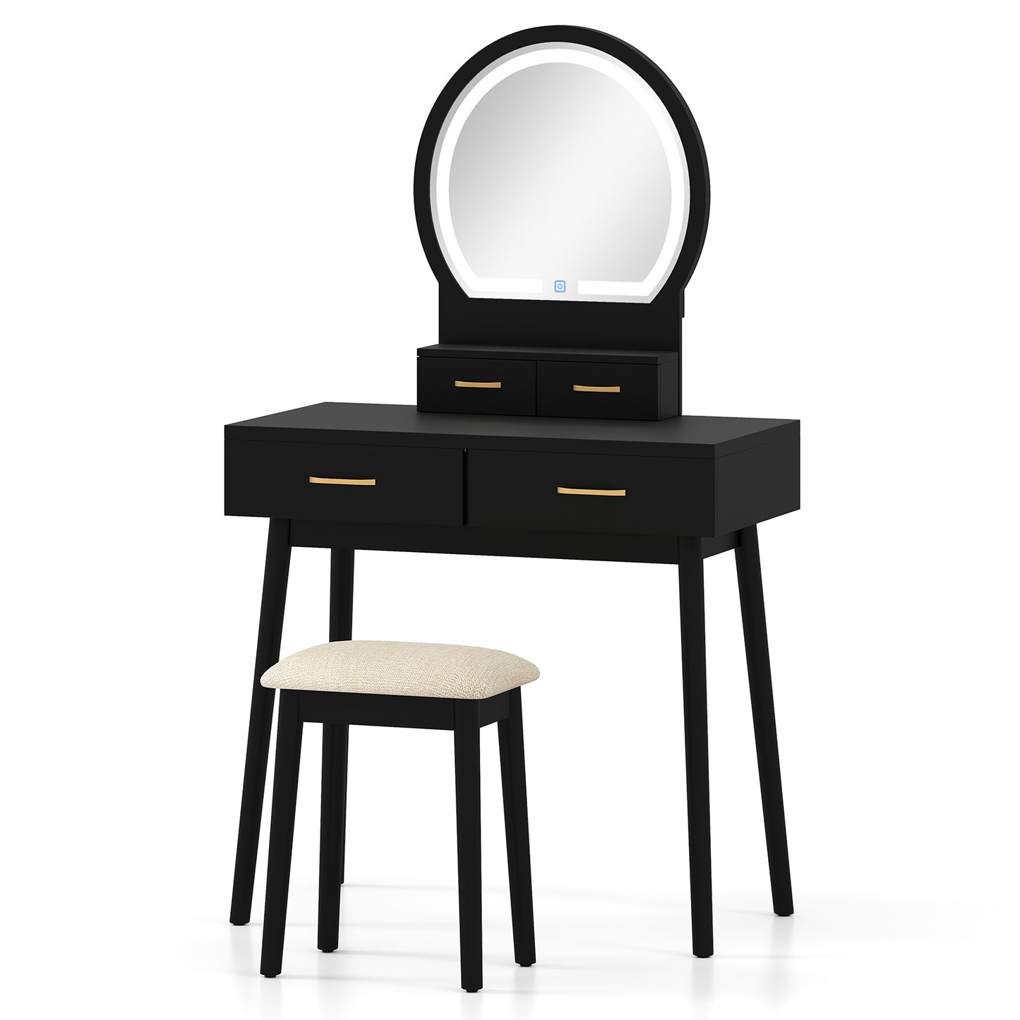 Vanity Table Set with LED Lighted Mirror and Cushioned Stool