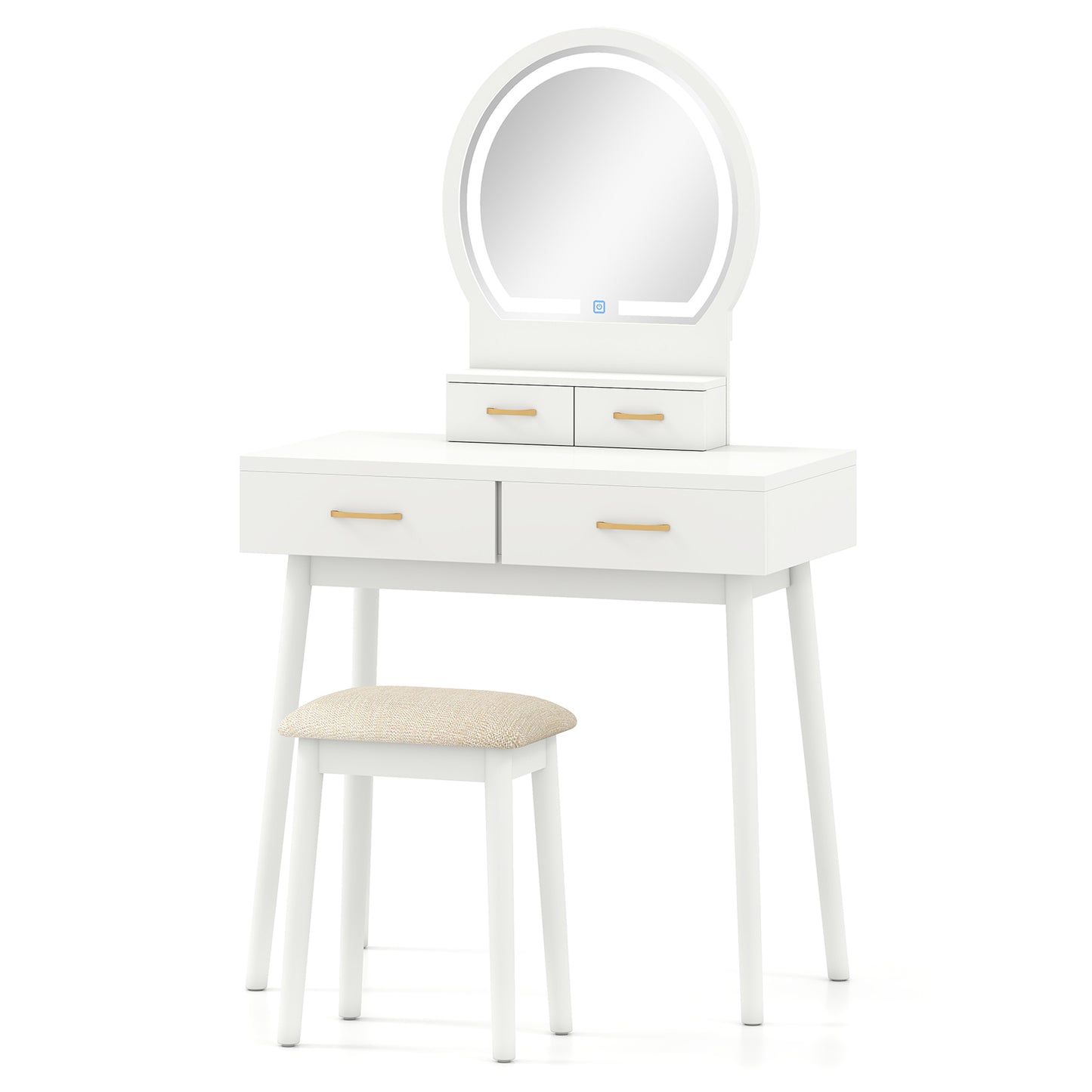 Vanity Table Set with LED Lighted Mirror and Cushioned Stool