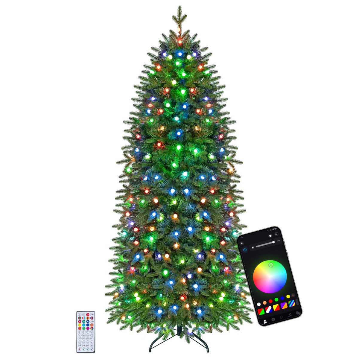 7.4 ft Pre-Lit Pencil Christmas Tree with 220 RGB LED Lights