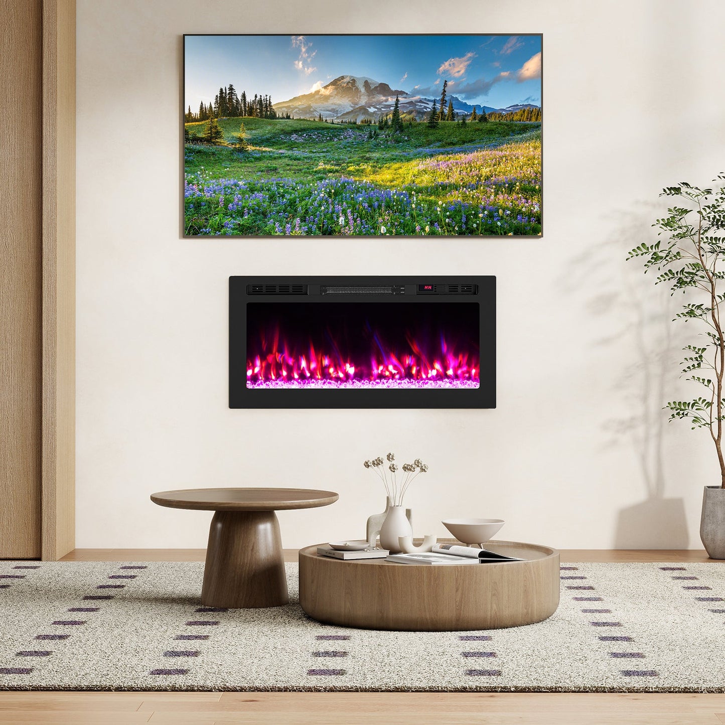 Smart WiFi Electric Fireplace Wall Mounted & Recessed 750W/1500W Heater