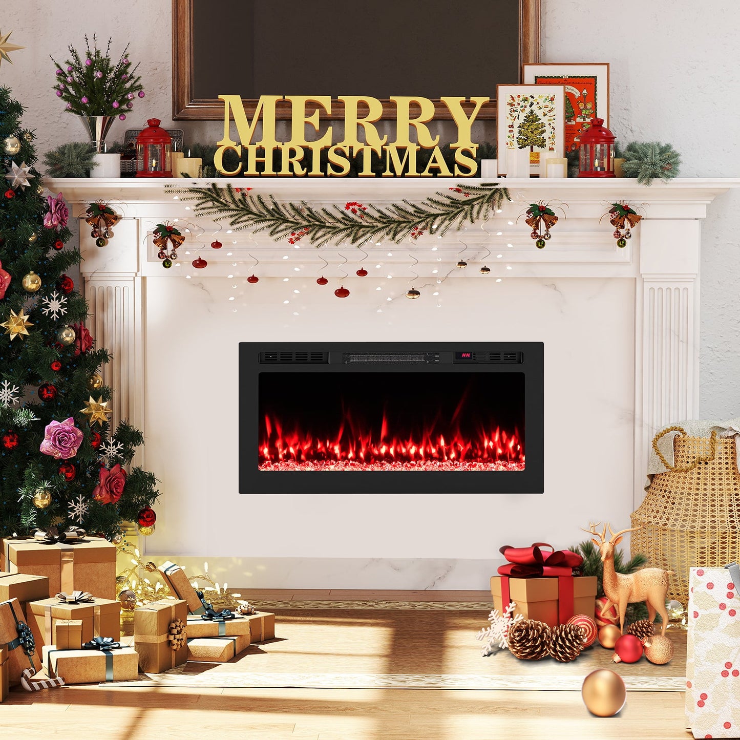 Smart WiFi Electric Fireplace Wall Mounted & Recessed 750W/1500W Heater