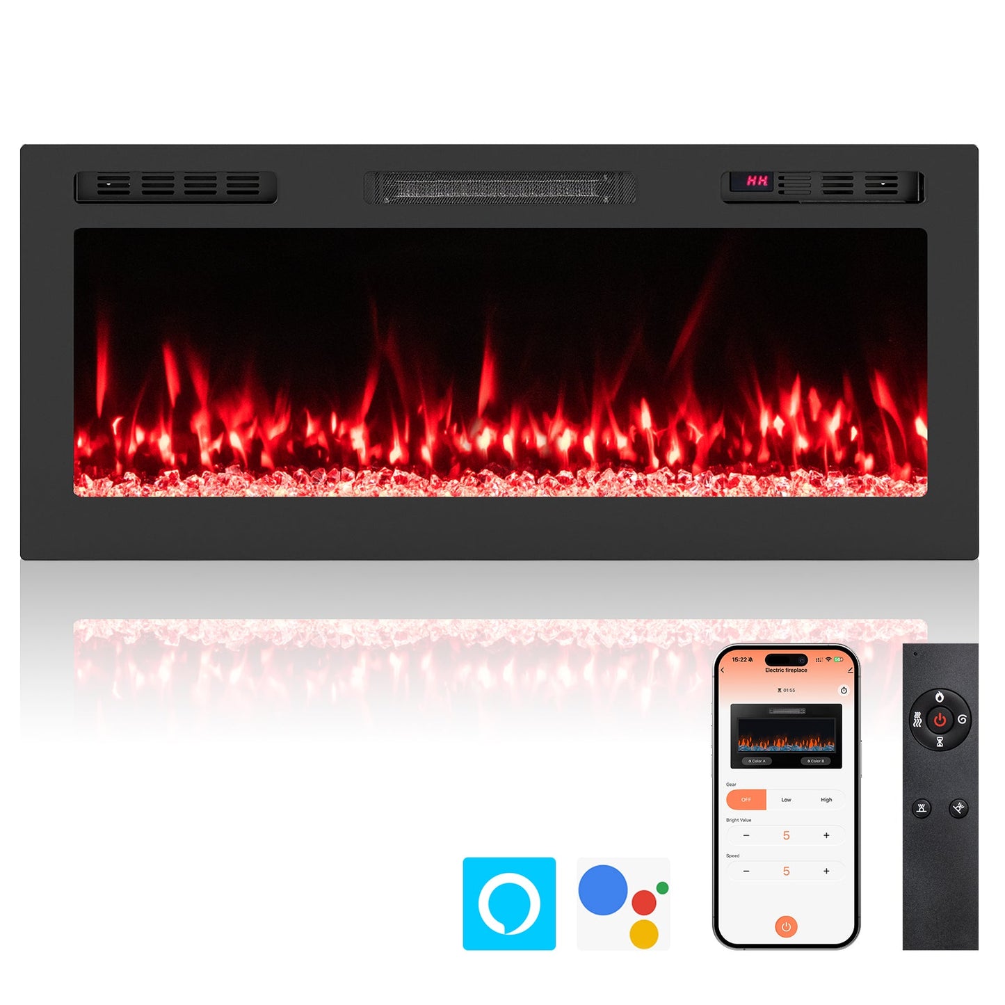 Smart WiFi Electric Fireplace Wall Mounted & Recessed 750W/1500W Heater