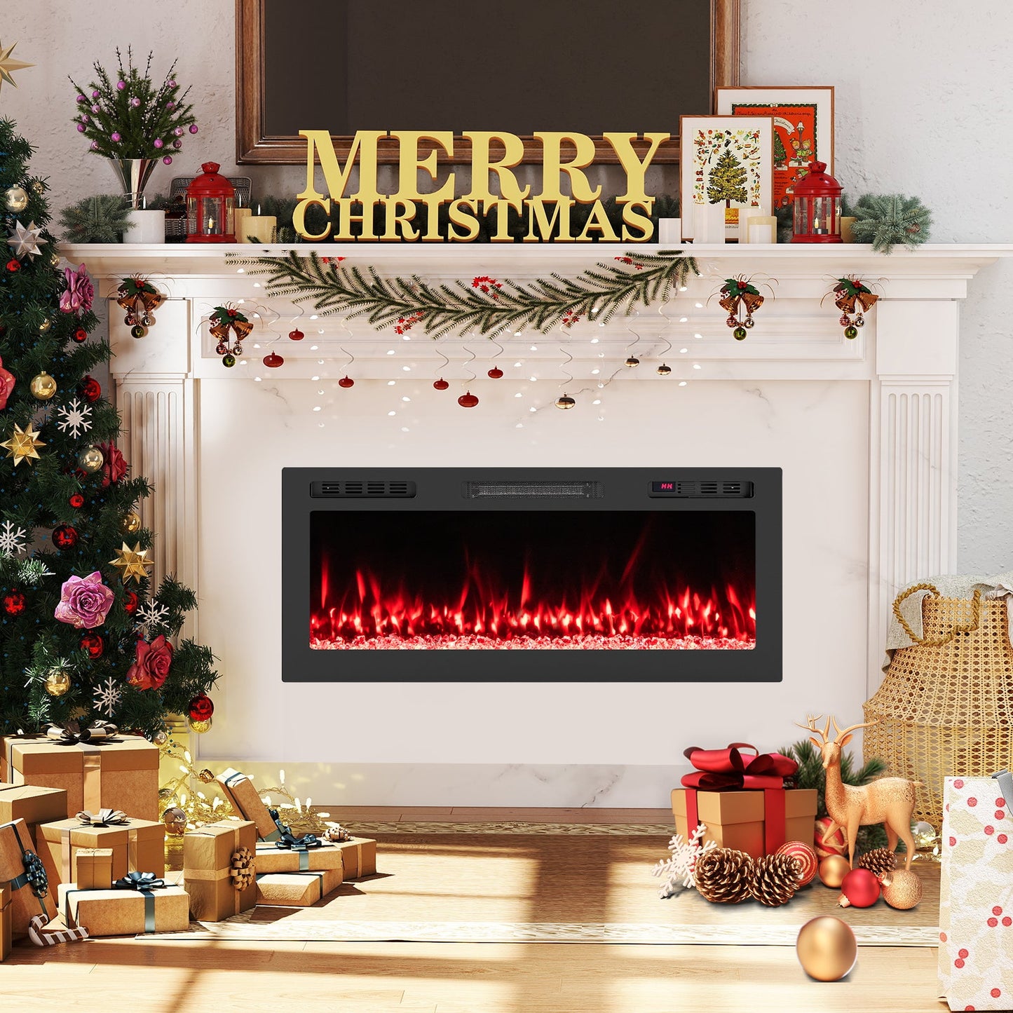 Smart WiFi Electric Fireplace Wall Mounted & Recessed 750W/1500W Heater