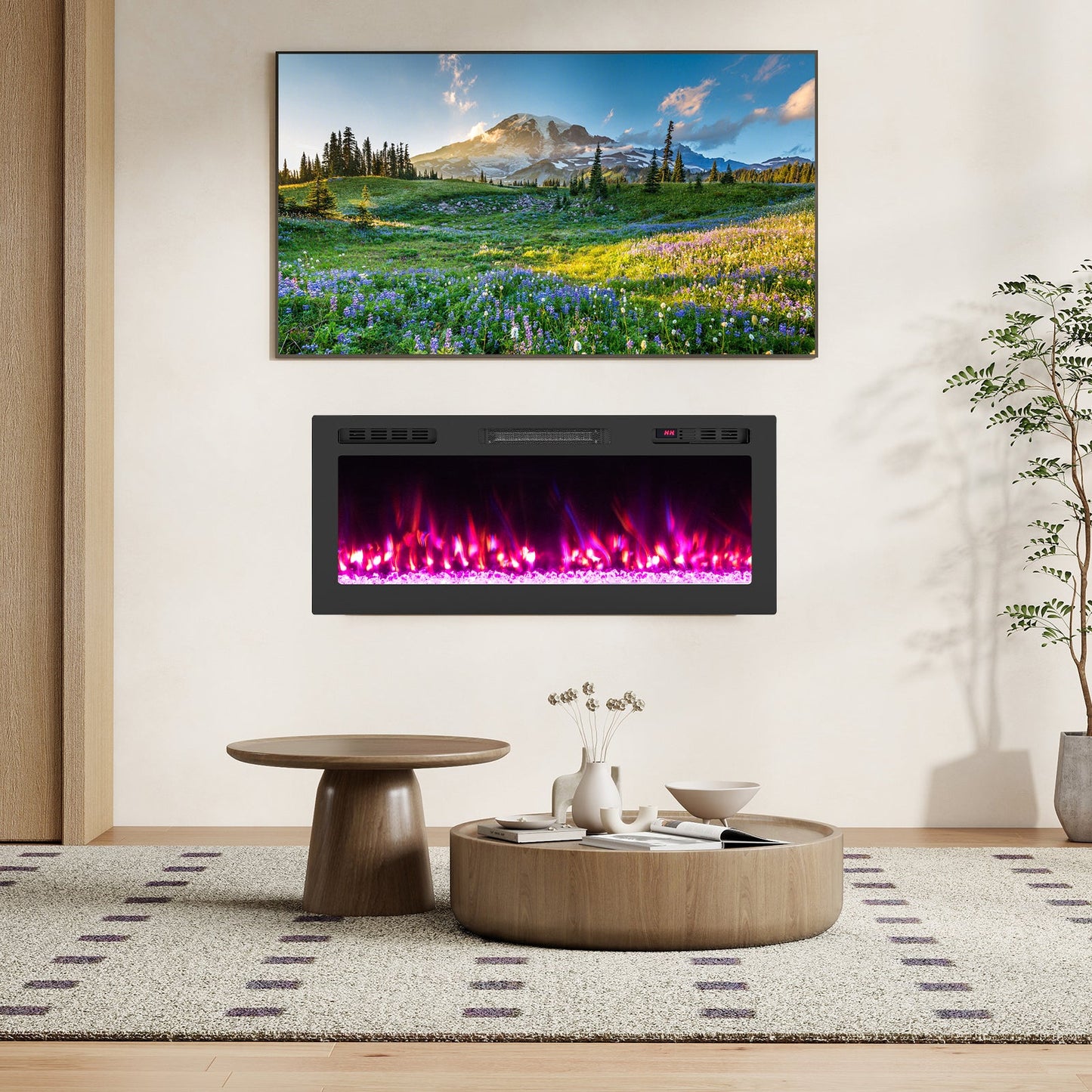 Smart WiFi Electric Fireplace Wall Mounted & Recessed 750W/1500W Heater