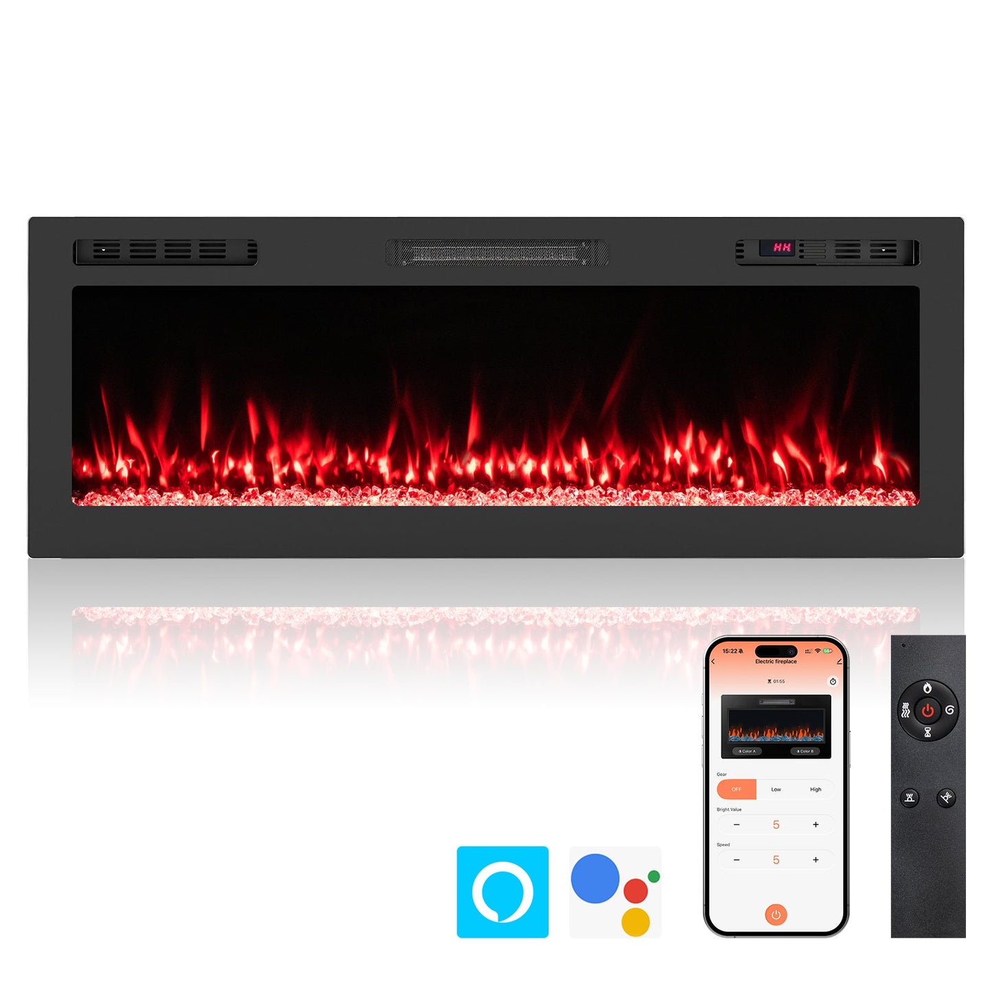Smart WiFi Electric Fireplace Wall Mounted & Recessed 750W/1500W Heater