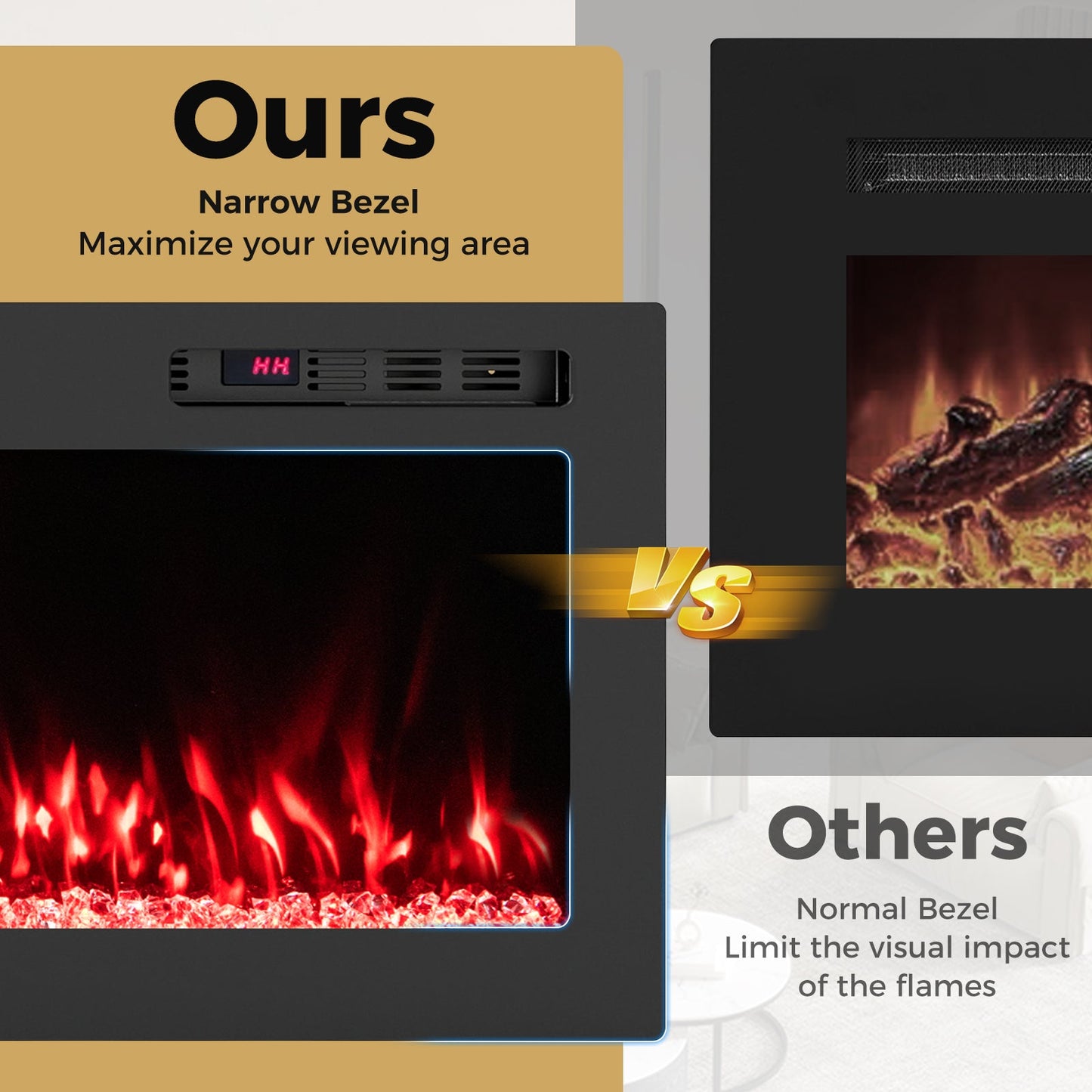 Smart WiFi Electric Fireplace Wall Mounted & Recessed 750W/1500W Heater