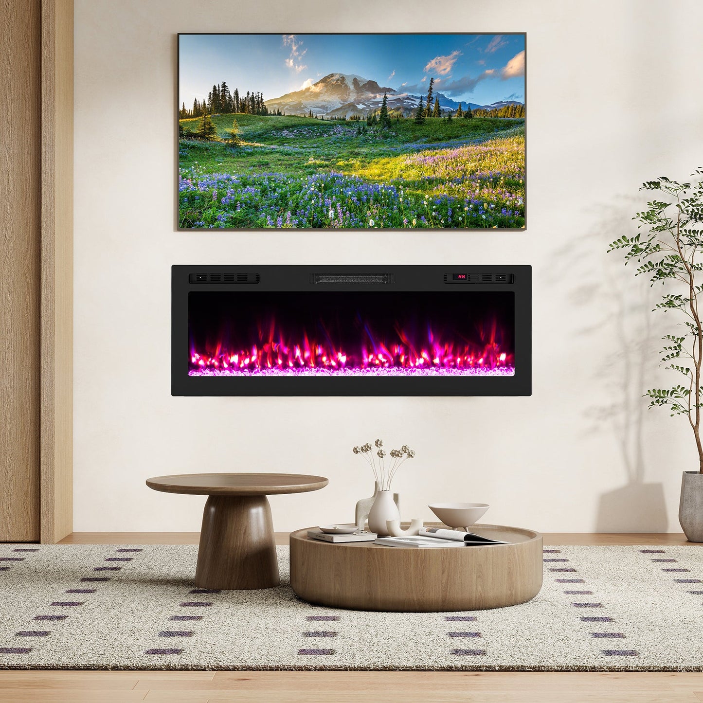 Smart WiFi Electric Fireplace Wall Mounted & Recessed 750W/1500W Heater