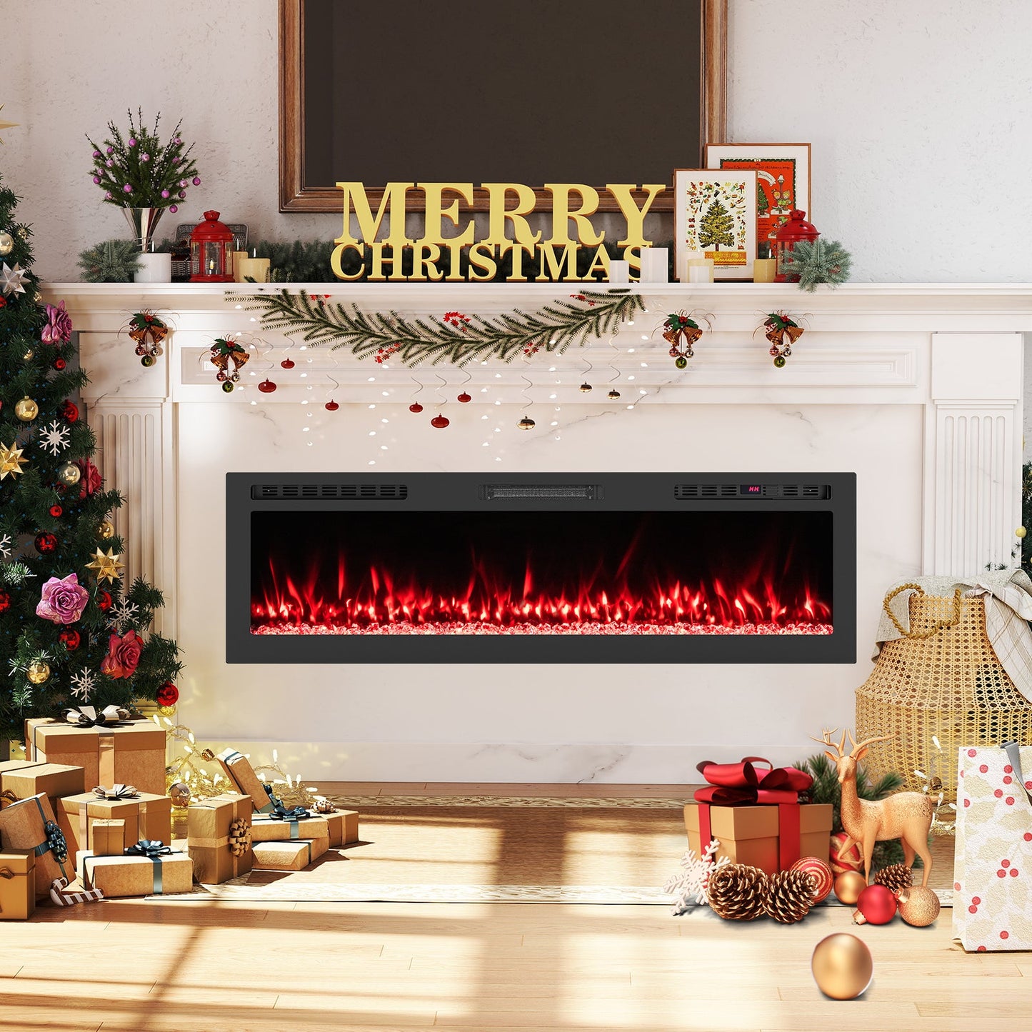 Smart WiFi Electric Fireplace Wall Mounted & Recessed 750W/1500W Heater
