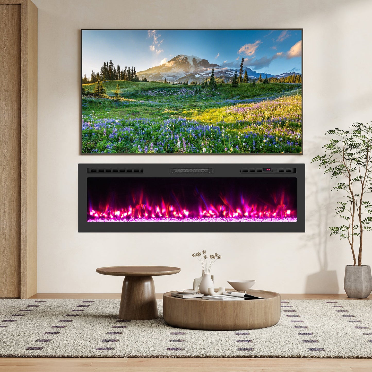 Smart WiFi Electric Fireplace Wall Mounted & Recessed 750W/1500W Heater