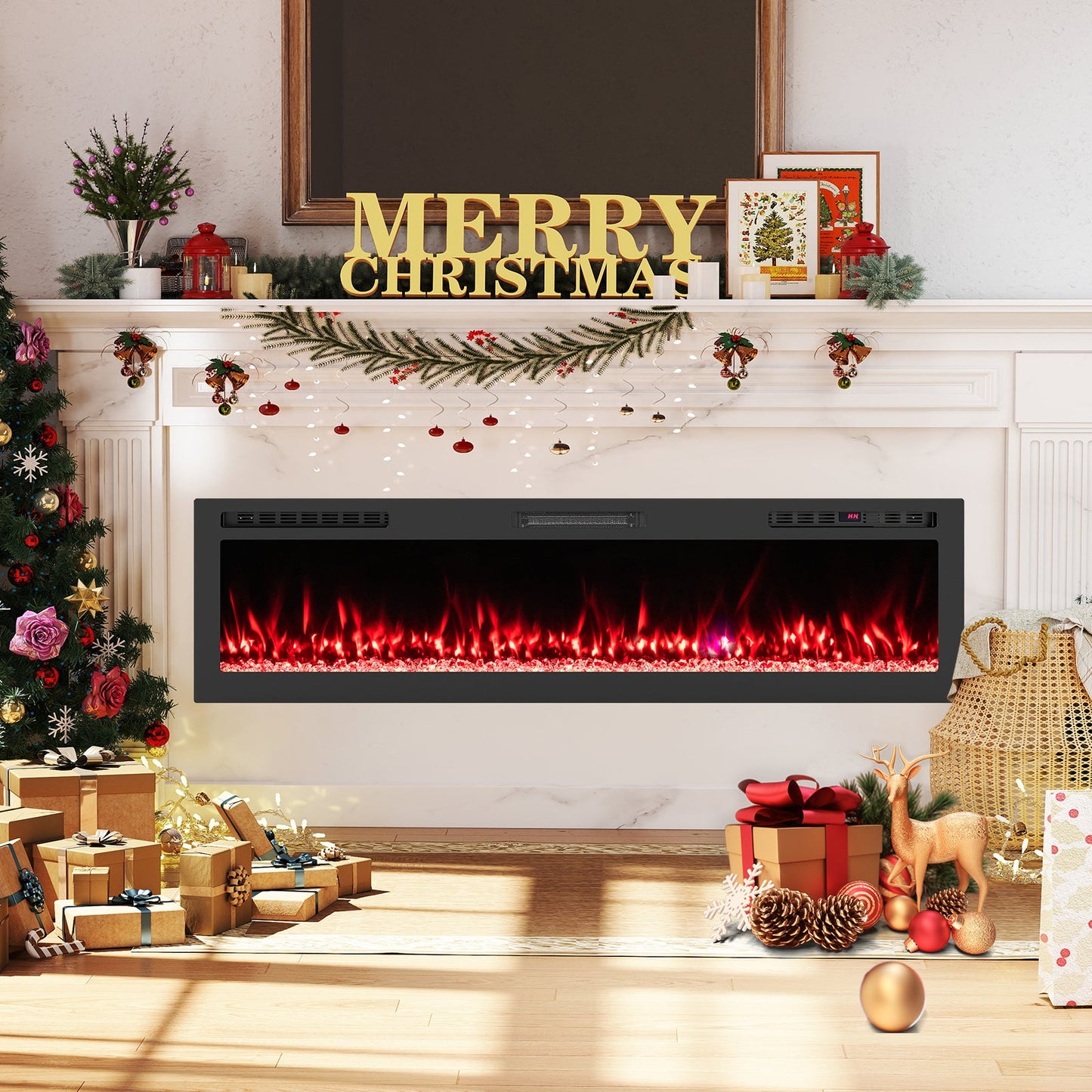 Smart WiFi Electric Fireplace Wall Mounted & Recessed 750W/1500W Heater