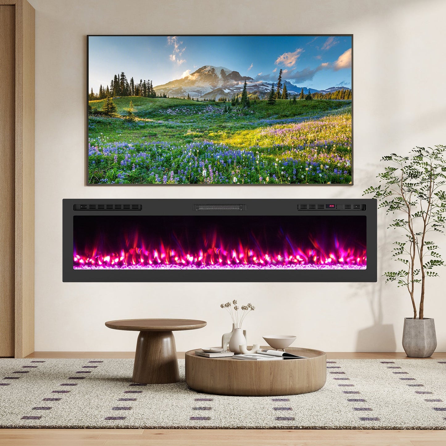 Smart WiFi Electric Fireplace Wall Mounted & Recessed 750W/1500W Heater