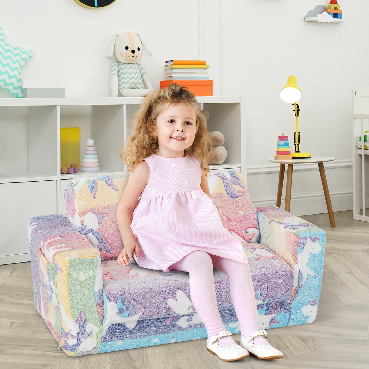 2-in-1 Flip Out Kids Sofa Chair with Glow-in-the-Dark Patterns
