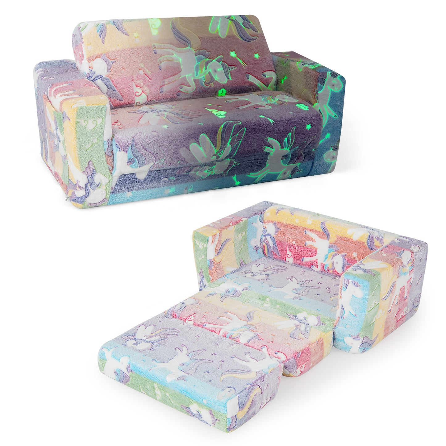 2-in-1 Flip Out Kids Sofa Chair with Glow-in-the-Dark Patterns