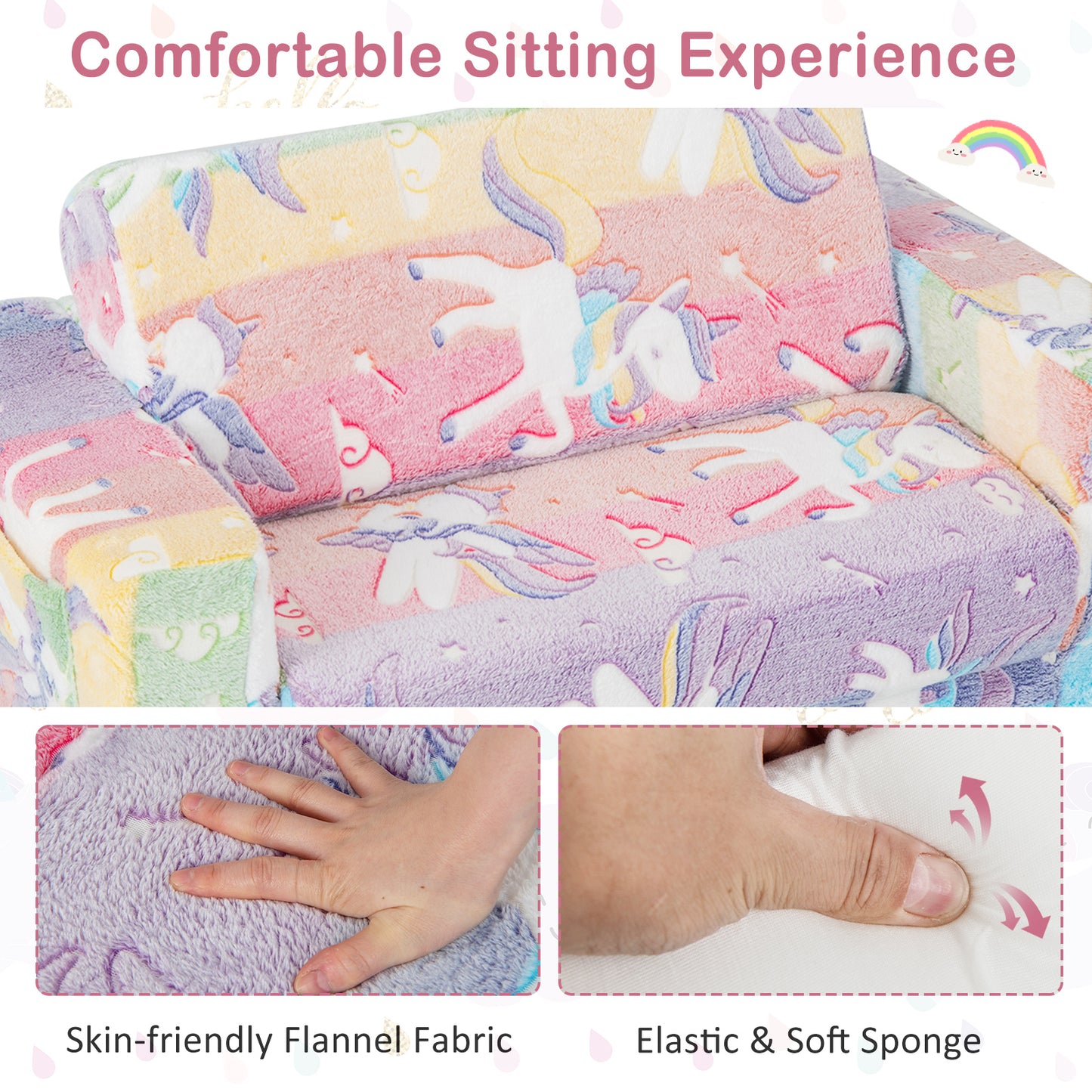 2-in-1 Flip Out Kids Sofa Chair with Glow-in-the-Dark Patterns