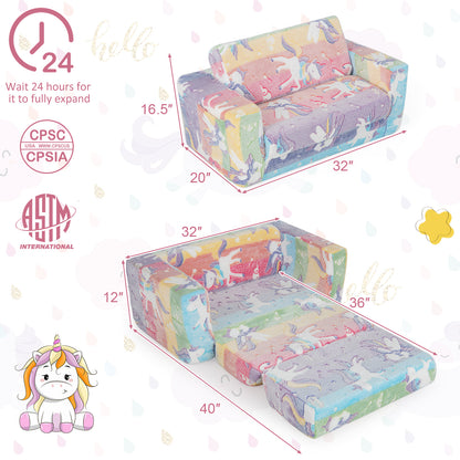 2-in-1 Flip Out Kids Sofa Chair with Glow-in-the-Dark Patterns