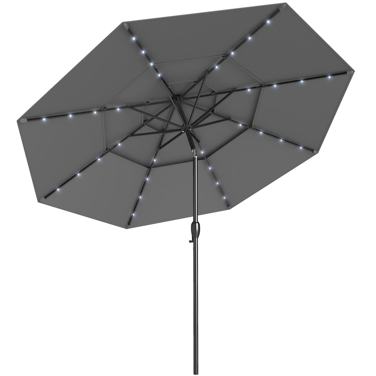 10 Feet Solar Patio Umbrella with 32 LED Lights 3-Tier Vented Top