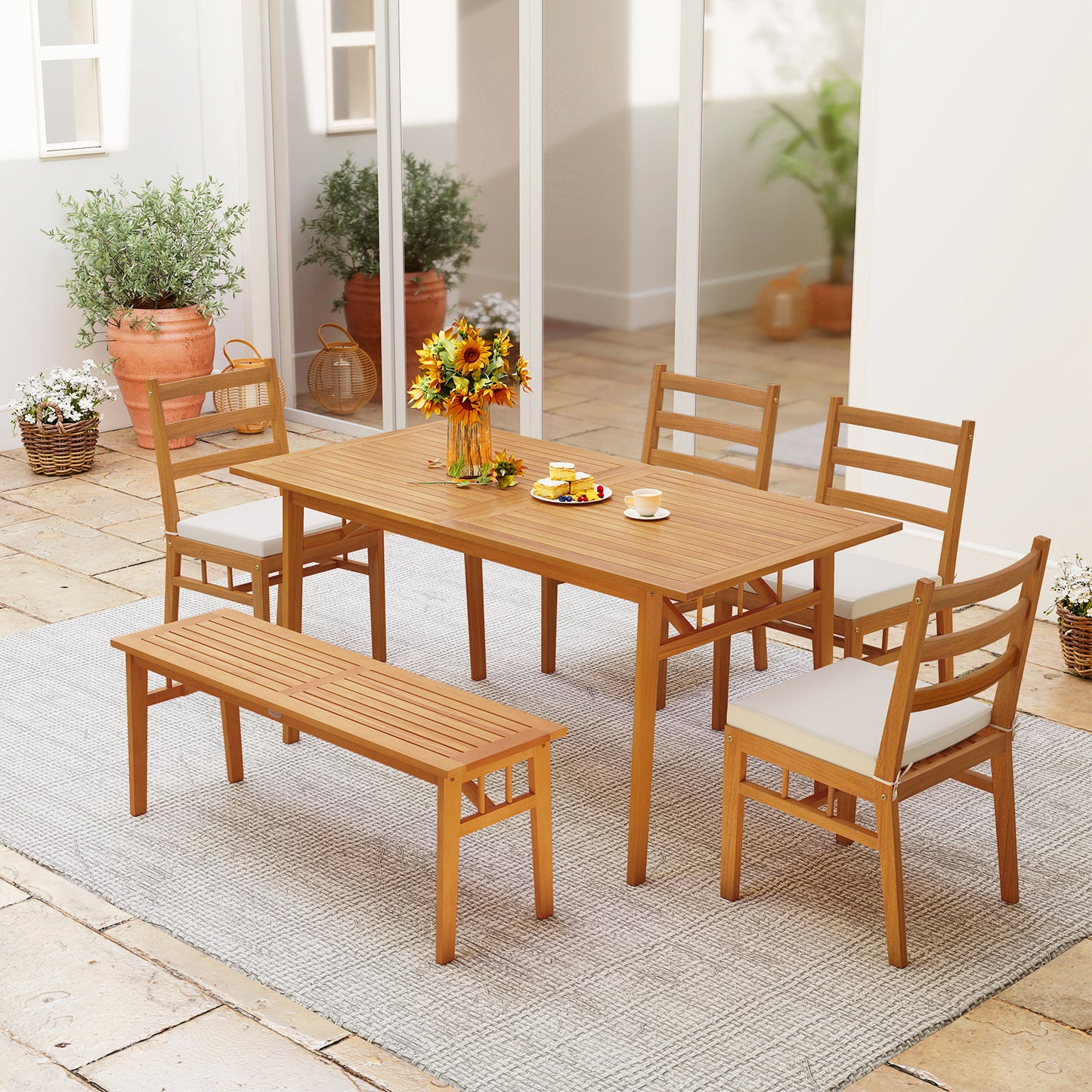 Acacia Wood Patio Dining Chairs Set of 2 with Cushions
