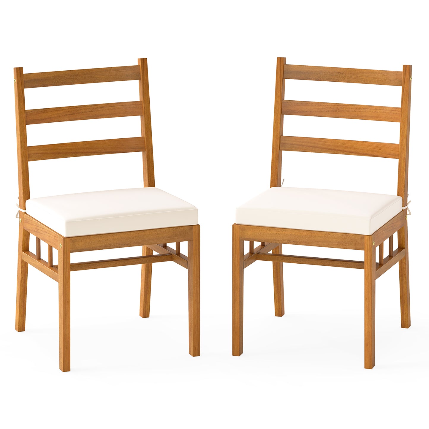 Acacia Wood Patio Dining Chairs Set of 2 with Cushions