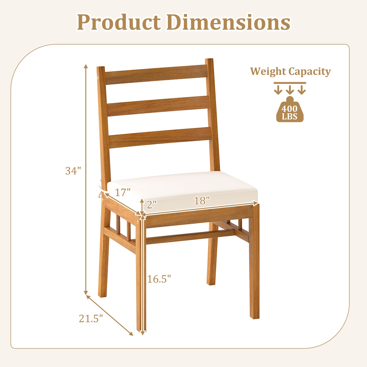 Acacia Wood Patio Dining Chairs Set of 2 with Cushions