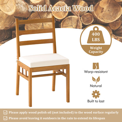 Acacia Wood Patio Dining Chairs Set of 2 with Cushions