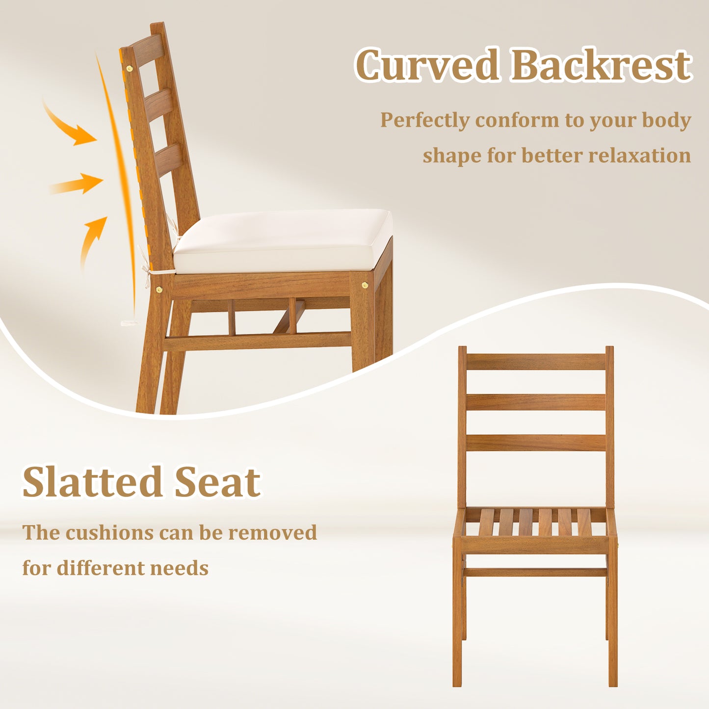 Acacia Wood Patio Dining Chairs Set of 2 with Cushions