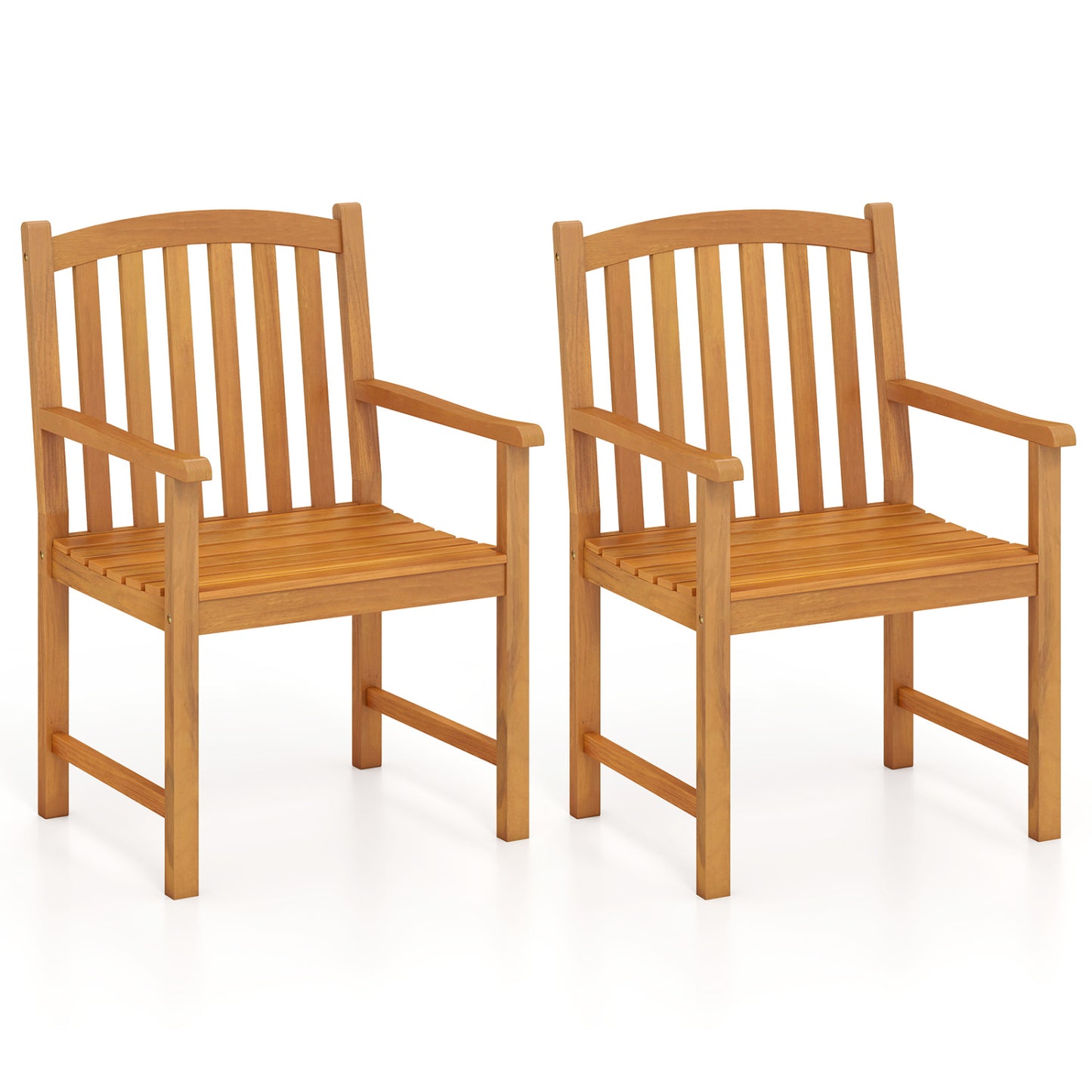 Acacia Wood Patio Dining Chairs Set of 2 with Armrests