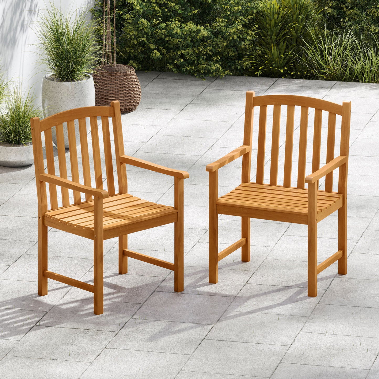 Acacia Wood Patio Dining Chairs Set of 2 with Armrests