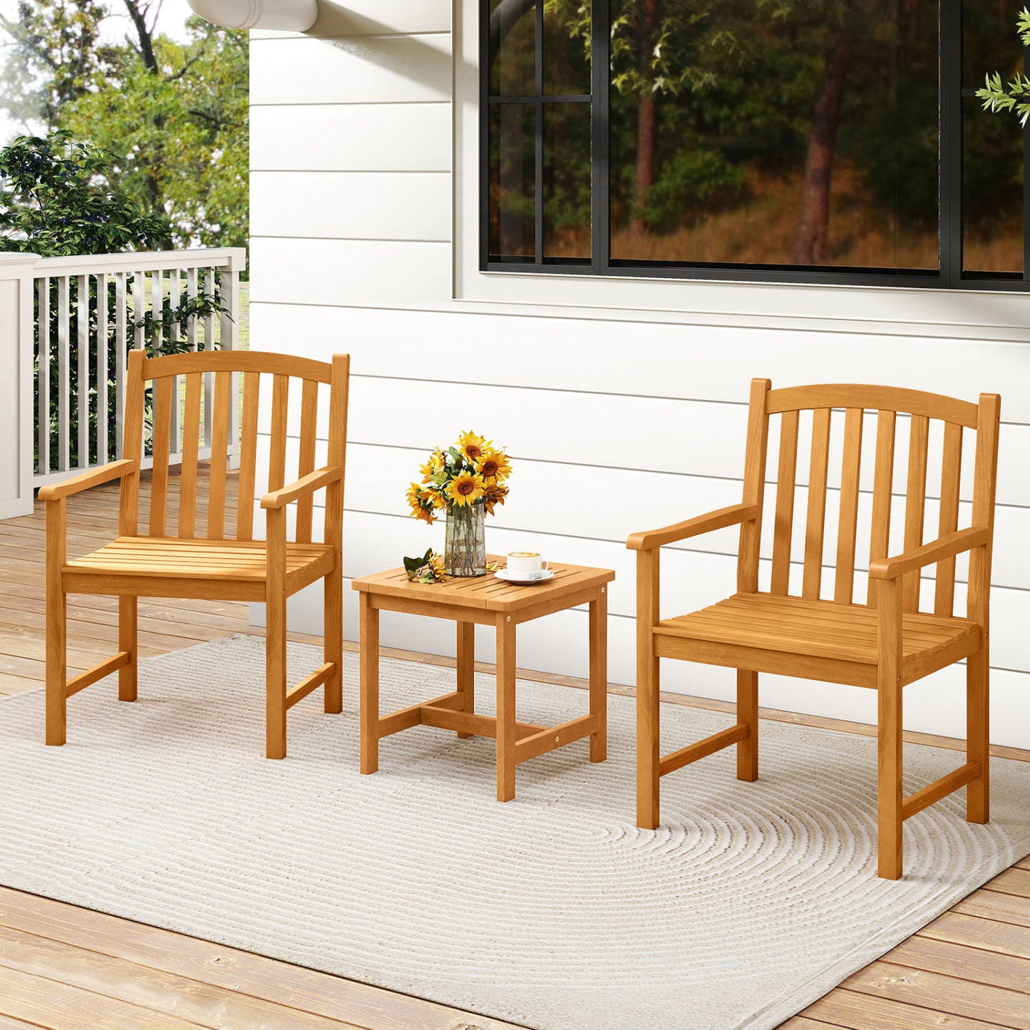 Acacia Wood Patio Dining Chairs Set of 2 with Armrests