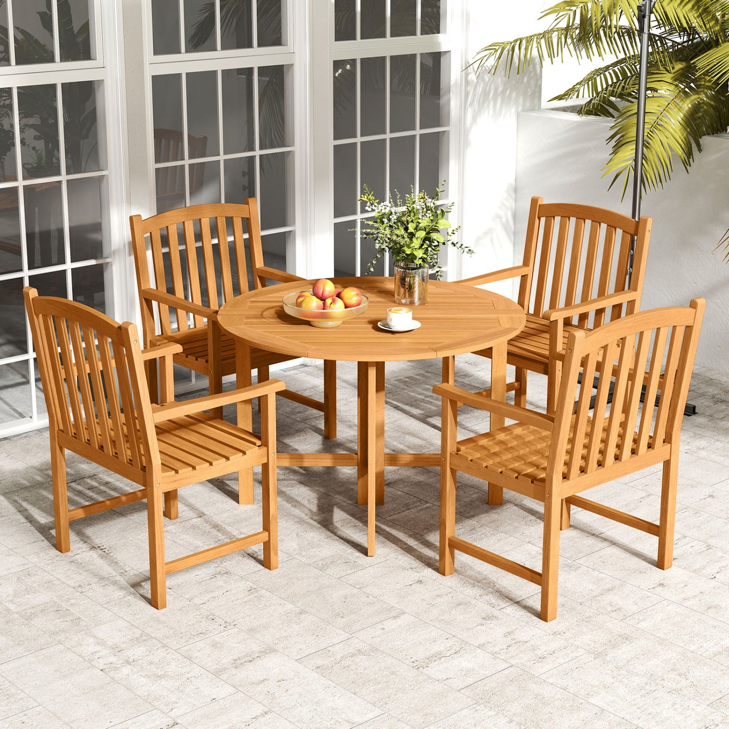 Acacia Wood Patio Dining Chairs Set of 2 with Armrests