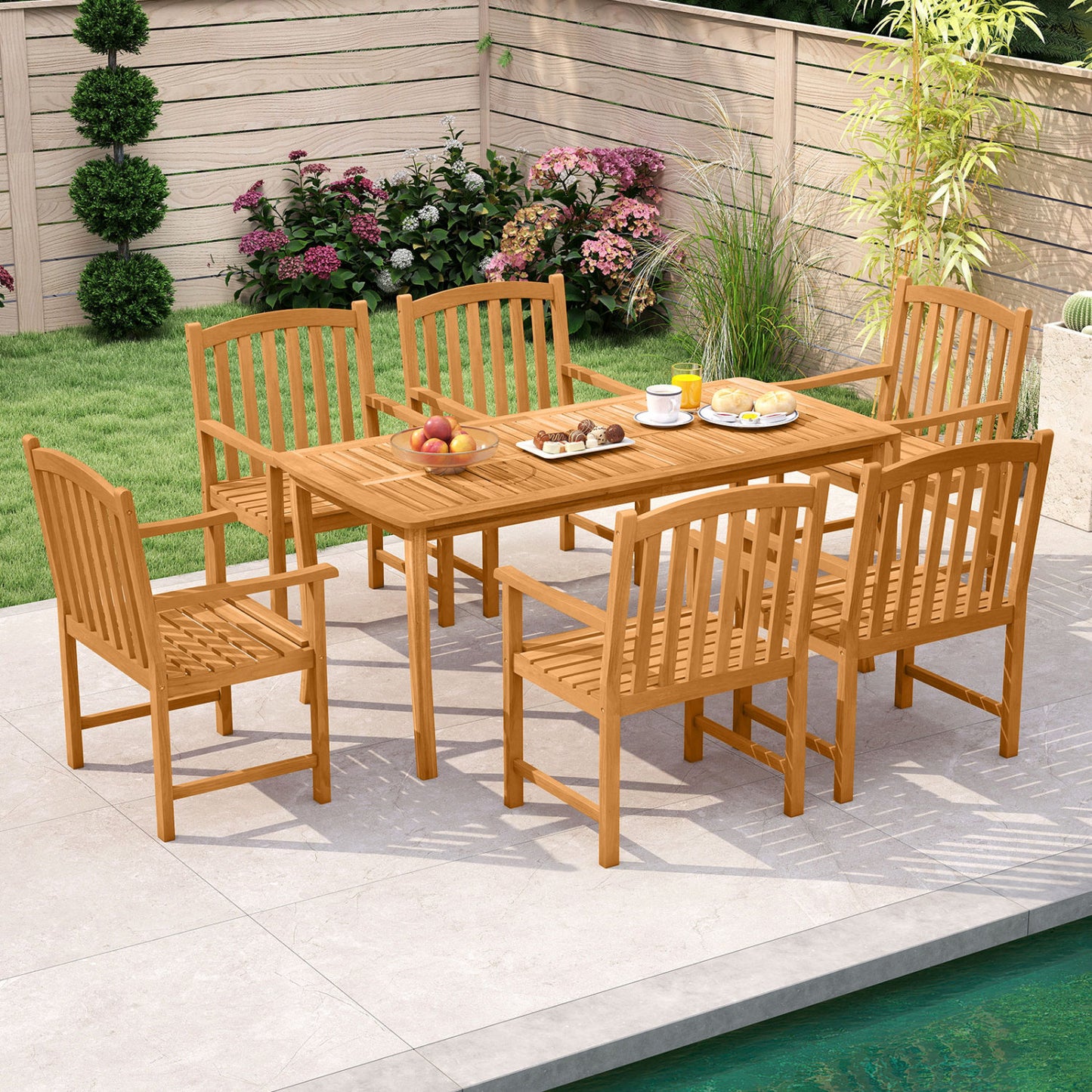 Acacia Wood Patio Dining Chairs Set of 2 with Armrests