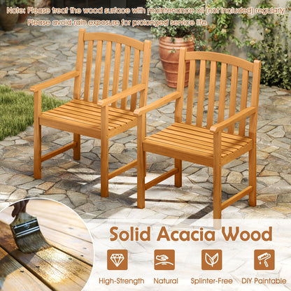 Acacia Wood Patio Dining Chairs Set of 2 with Armrests