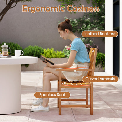 Acacia Wood Patio Dining Chairs Set of 2 with Armrests