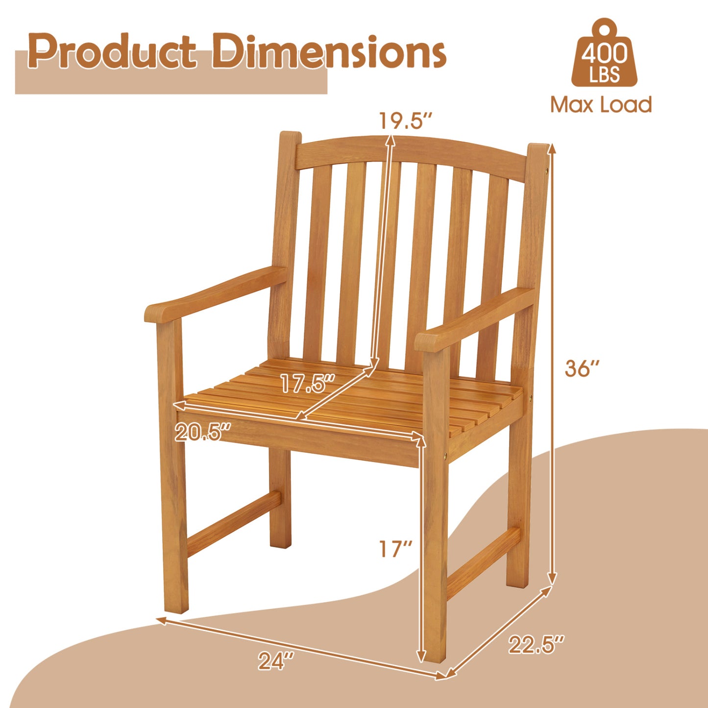 Acacia Wood Patio Dining Chairs Set of 2 with Armrests