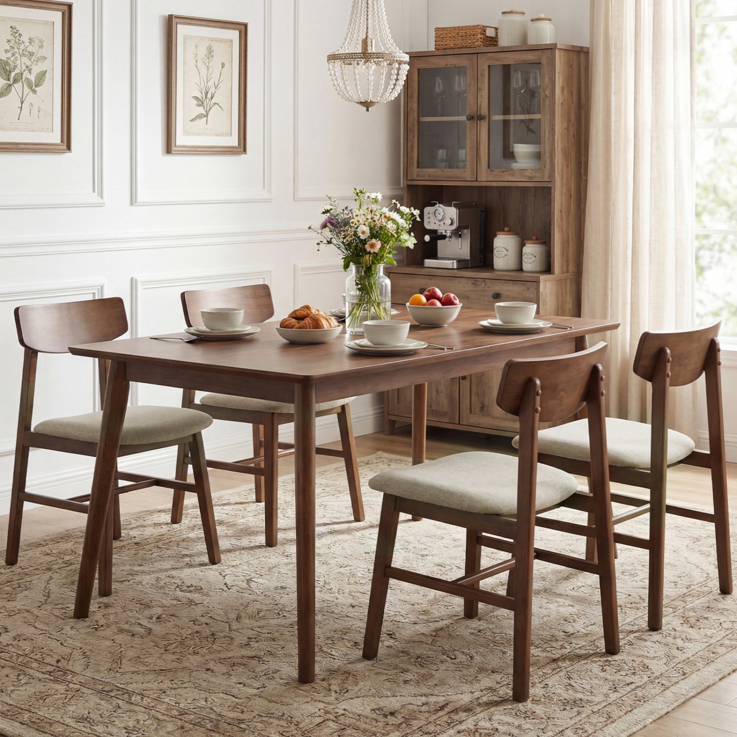Dining Chairs Set of 4 with Curved Backrest - Walnut