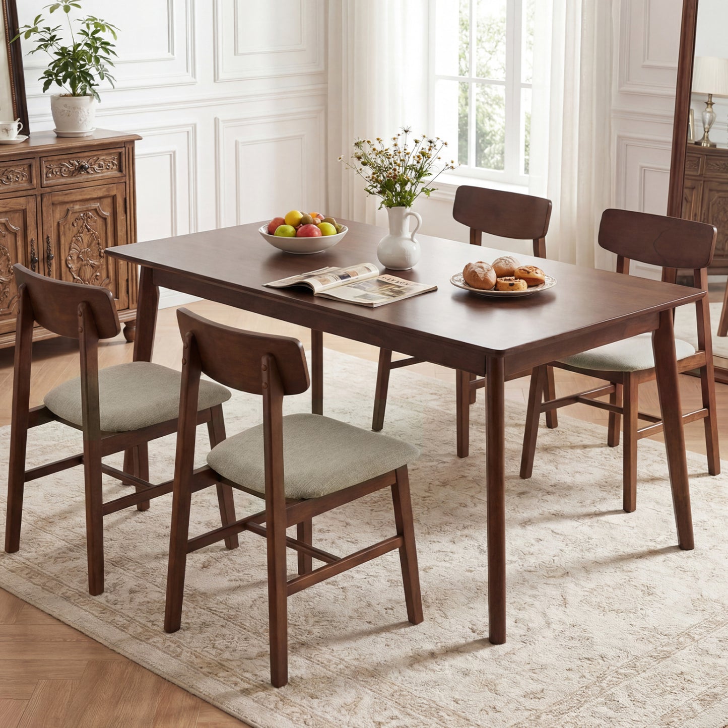 Dining Chairs Set of 4 with Curved Backrest - Walnut