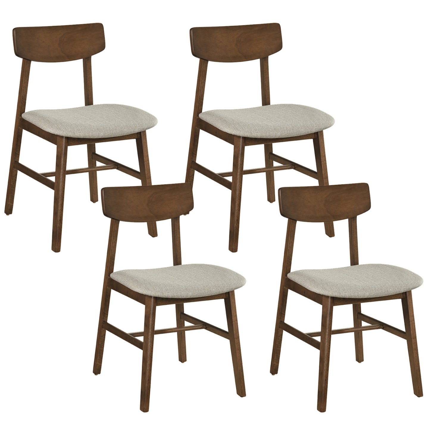 Dining Chairs Set of 4 with Curved Backrest - Walnut