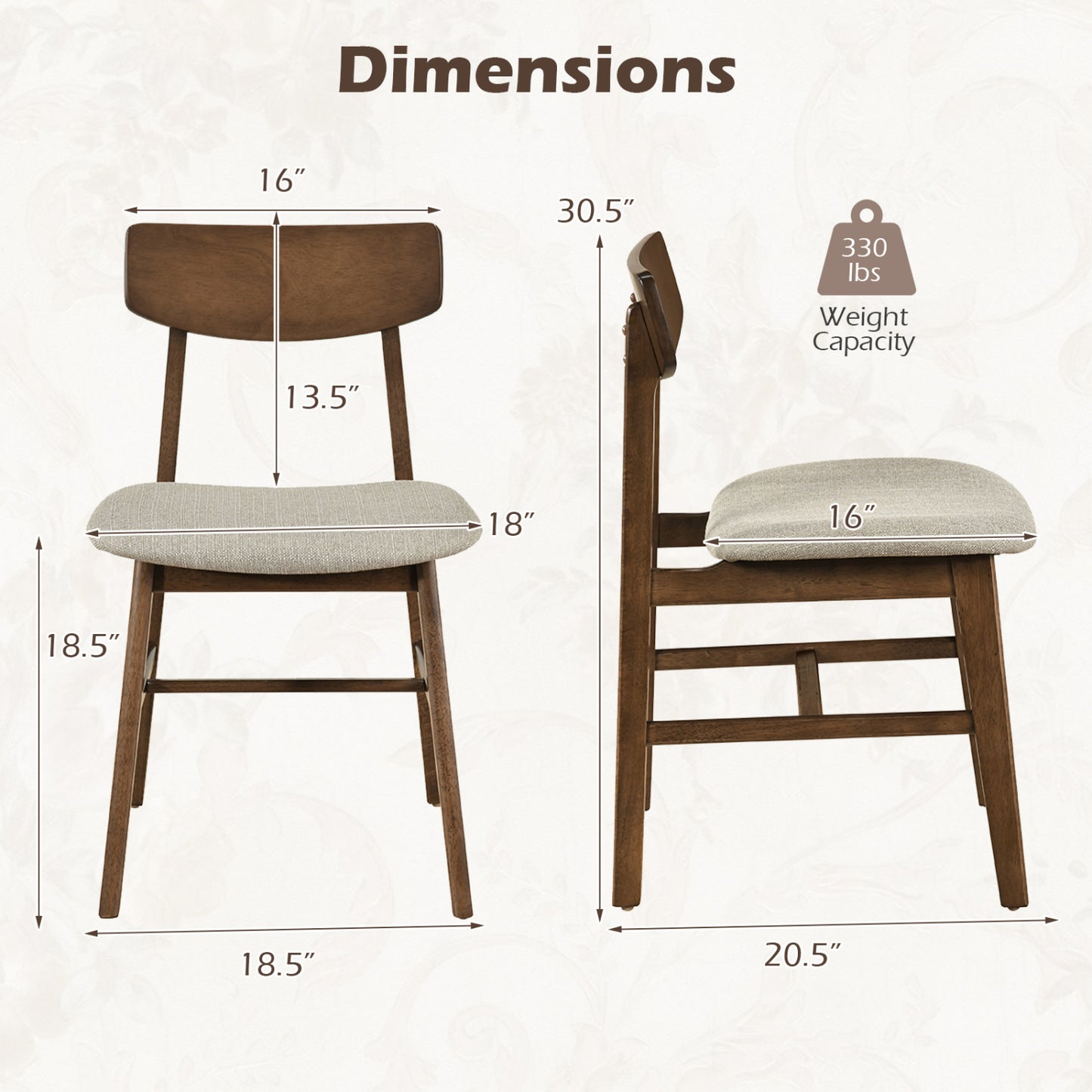 Dining Chairs Set of 4 with Curved Backrest - Walnut