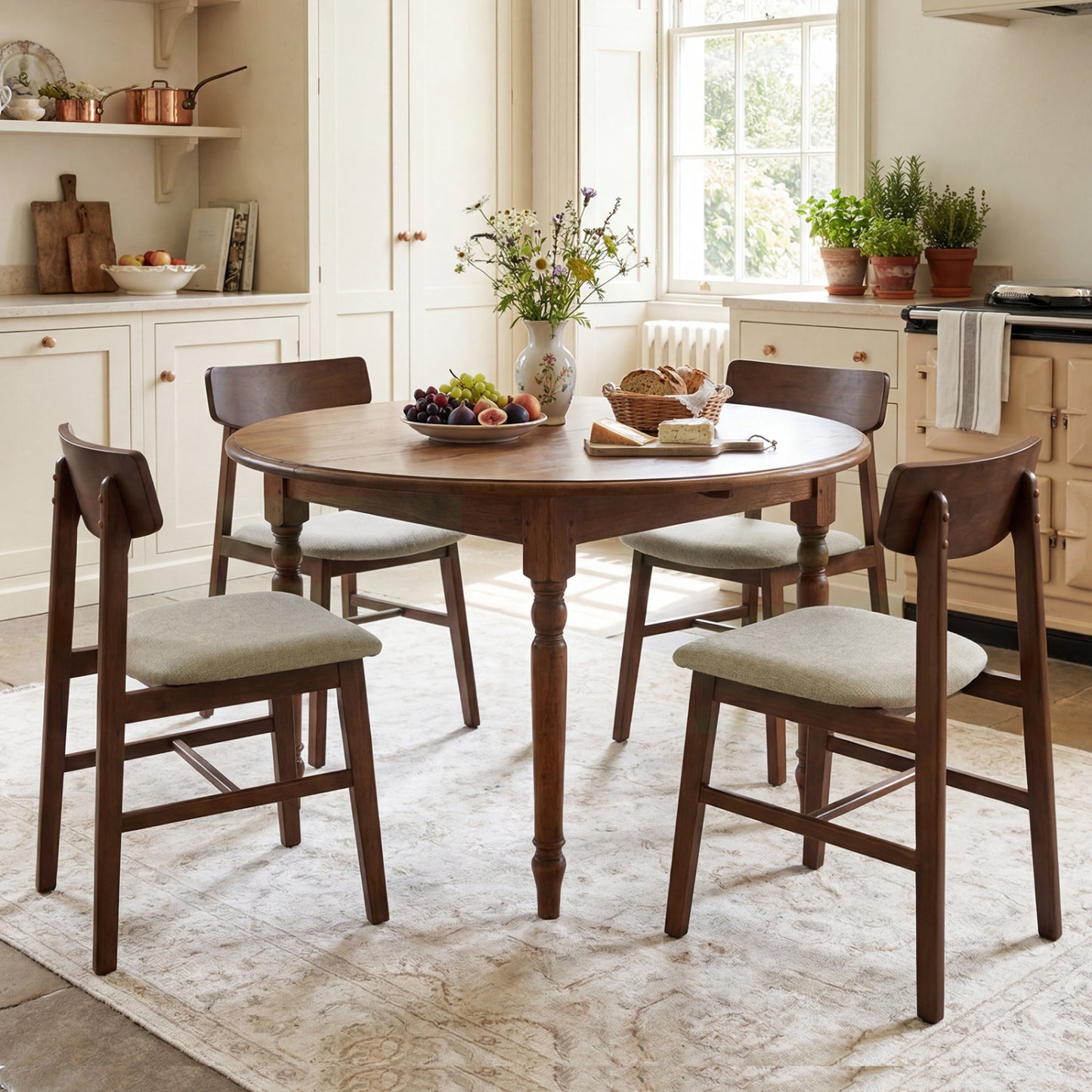 Dining Chairs Set of 4 with Curved Backrest - Walnut
