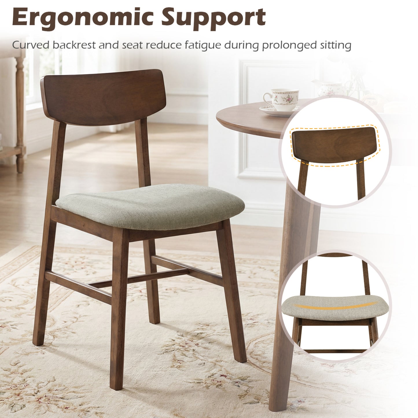 Dining Chairs Set of 4 with Curved Backrest - Walnut