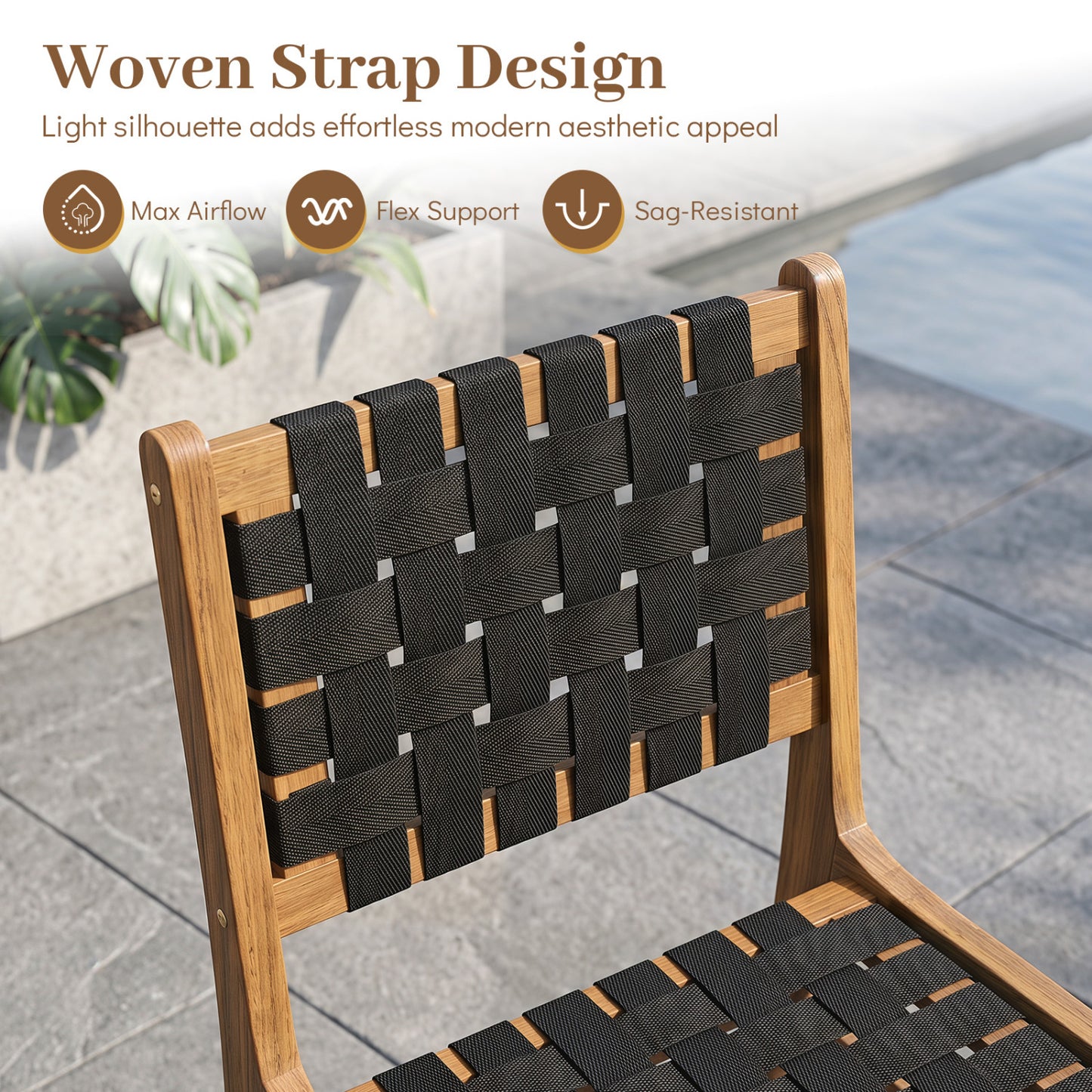 Teak Outdoor Dining Chair with Hand-Woven Strap