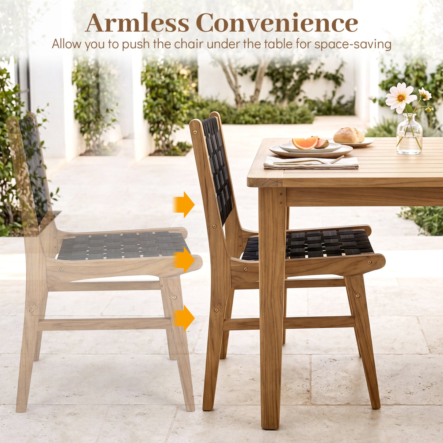 Teak Outdoor Dining Chair with Hand-Woven Strap