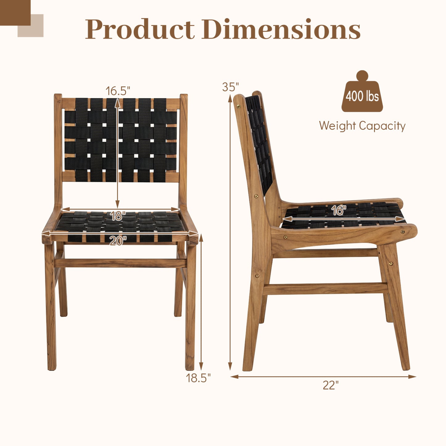 Teak Outdoor Dining Chair with Hand-Woven Strap