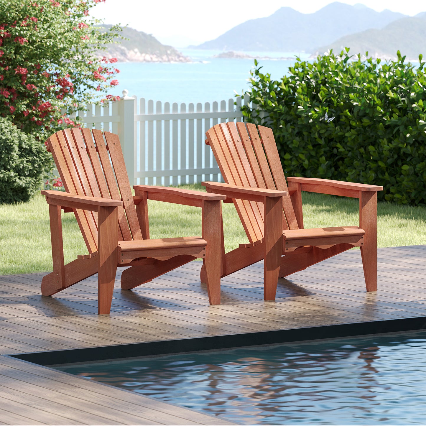 Solid Wood Adirondack Chair with High Backrest