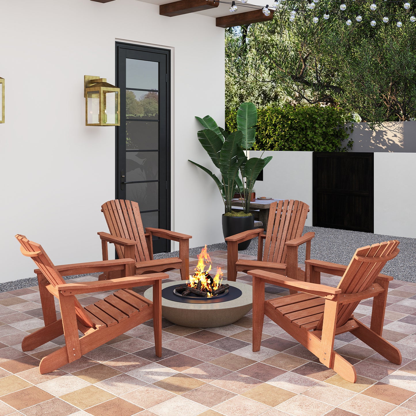 Solid Wood Adirondack Chair with High Backrest