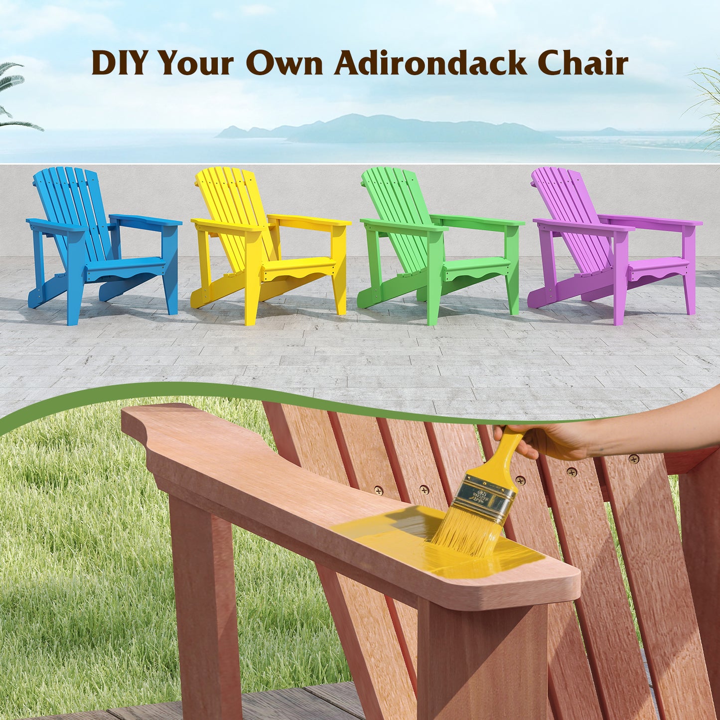 Solid Wood Adirondack Chair with High Backrest