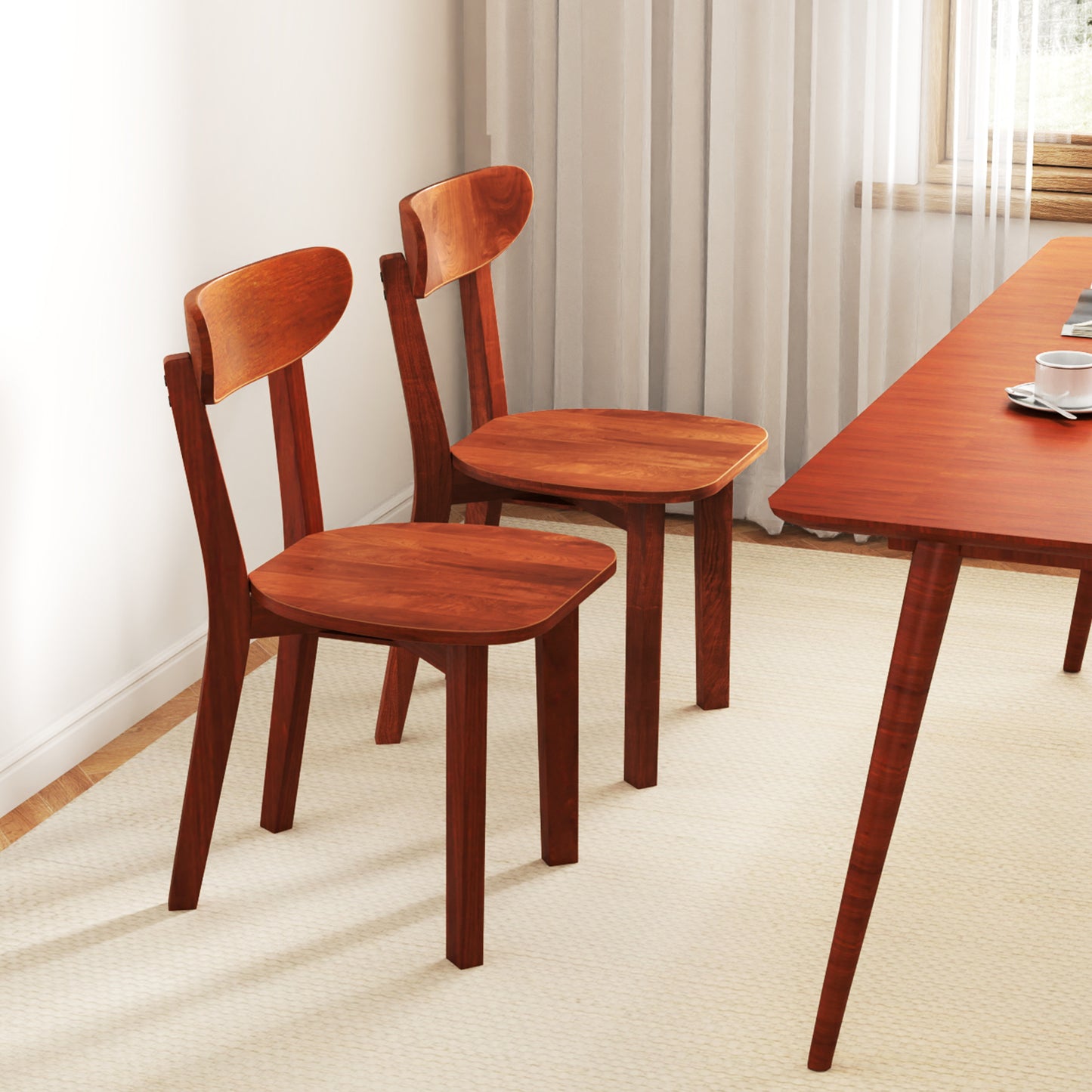 Solid Wood Dining Chairs Set of 2 with Curved Backrest