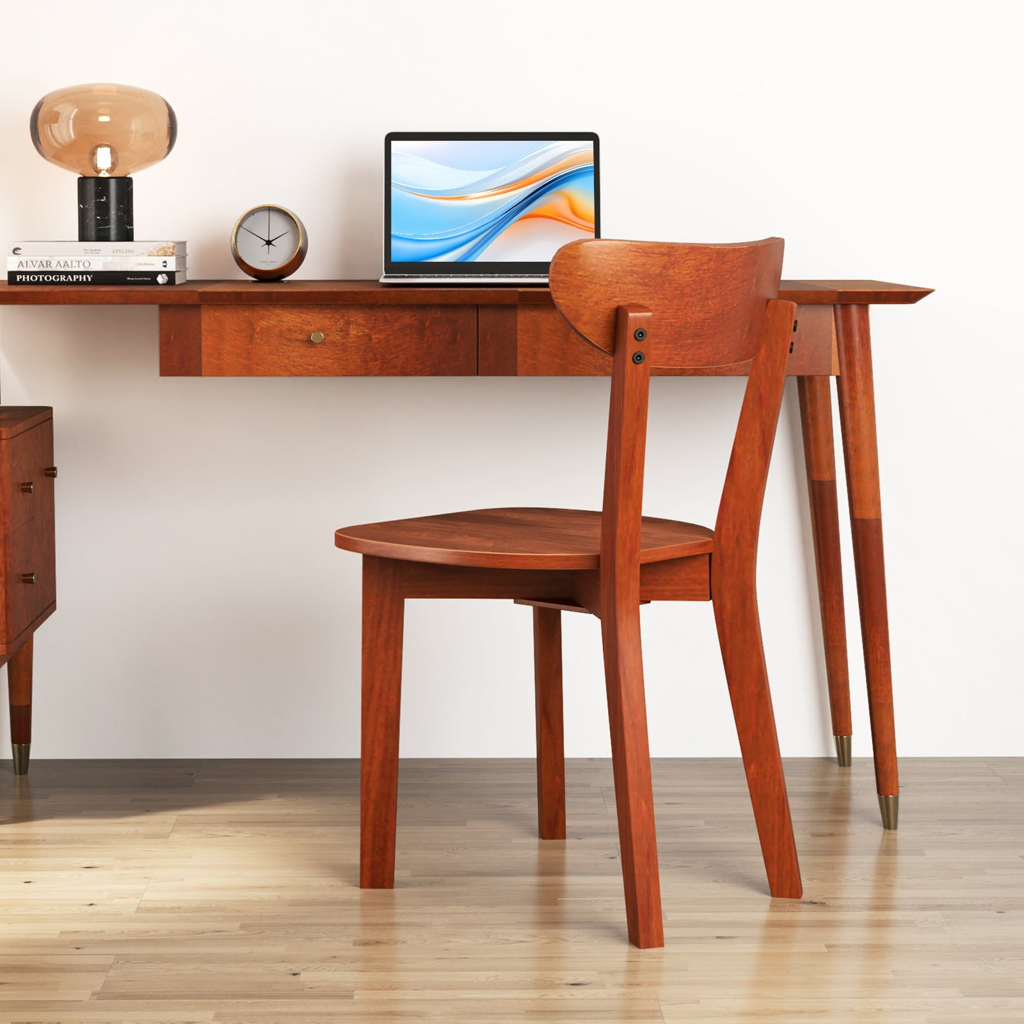 Solid Wood Dining Chairs Set of 2 with Curved Backrest