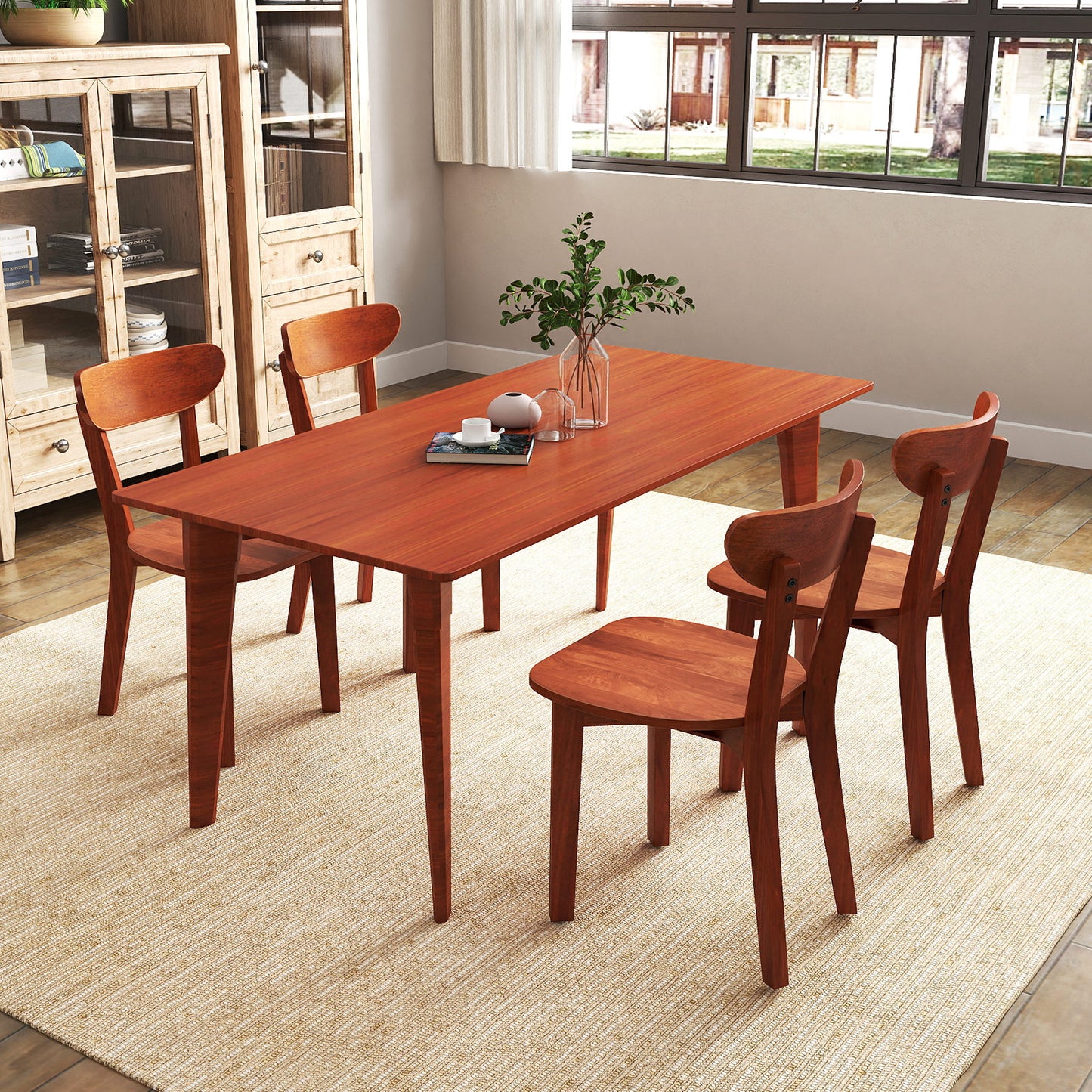 Solid Wood Dining Chairs Set of 2 with Curved Backrest