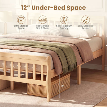 Solid Wood Platform Bed Frame with Headboard Wood Slat Support Natural